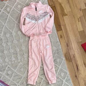 Nike Light Pink Girls' Track Jacket and Joggers with Leopard Accent